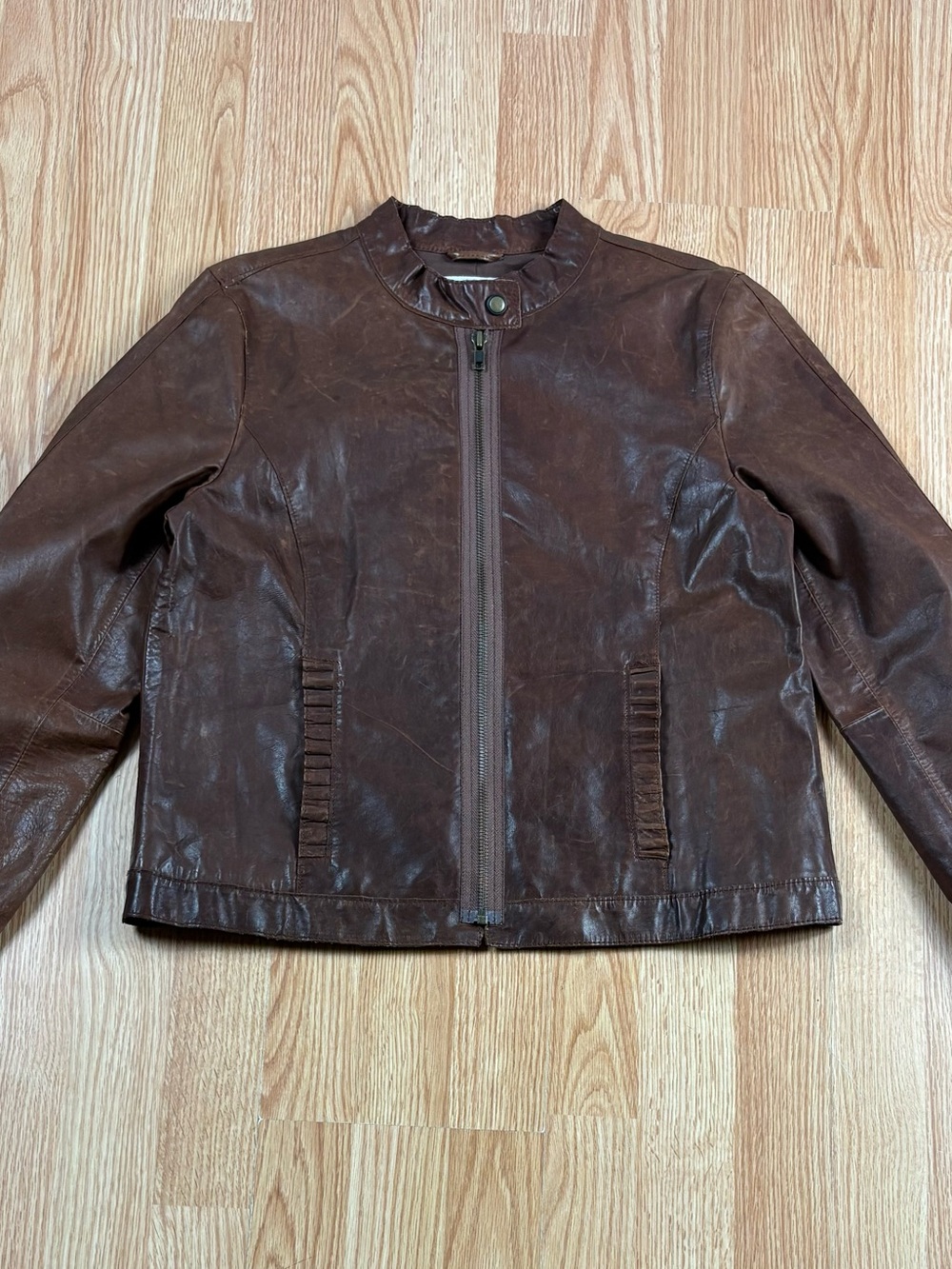 Vintage old navy Brown Leather Zip Front Jacket - Picture 2 of 8